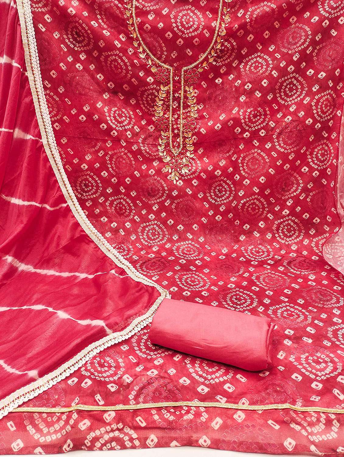 women bandhani printed unstitched suit set - 22421099 -  Standard Image - 3