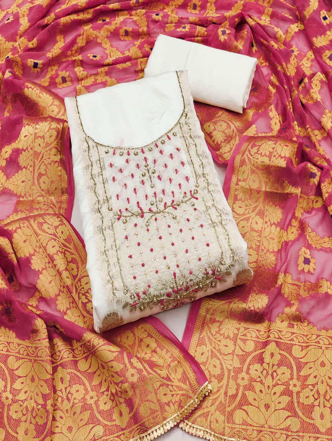 women self design unstitched suit set