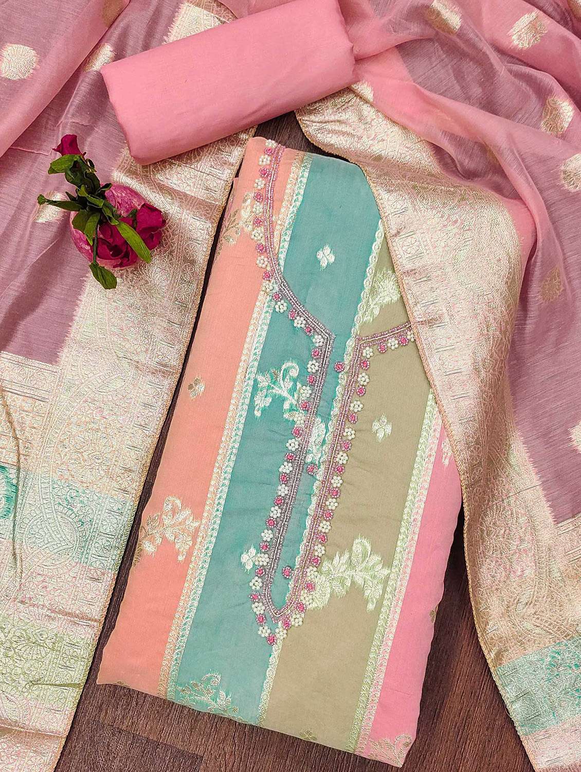 women self design unstitched suit set
