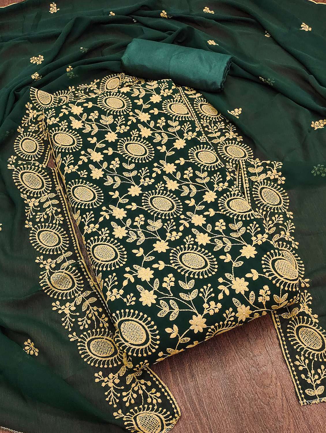 women solid with work unstitched suit set