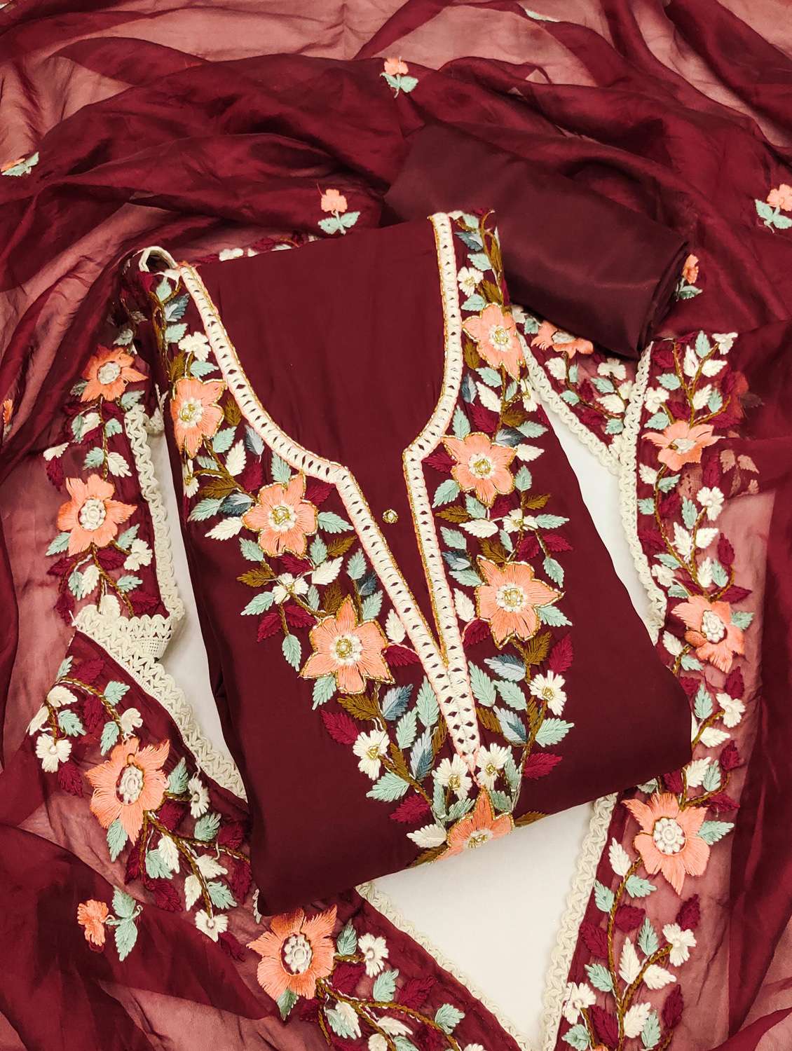 women solid with work unstitched suit set