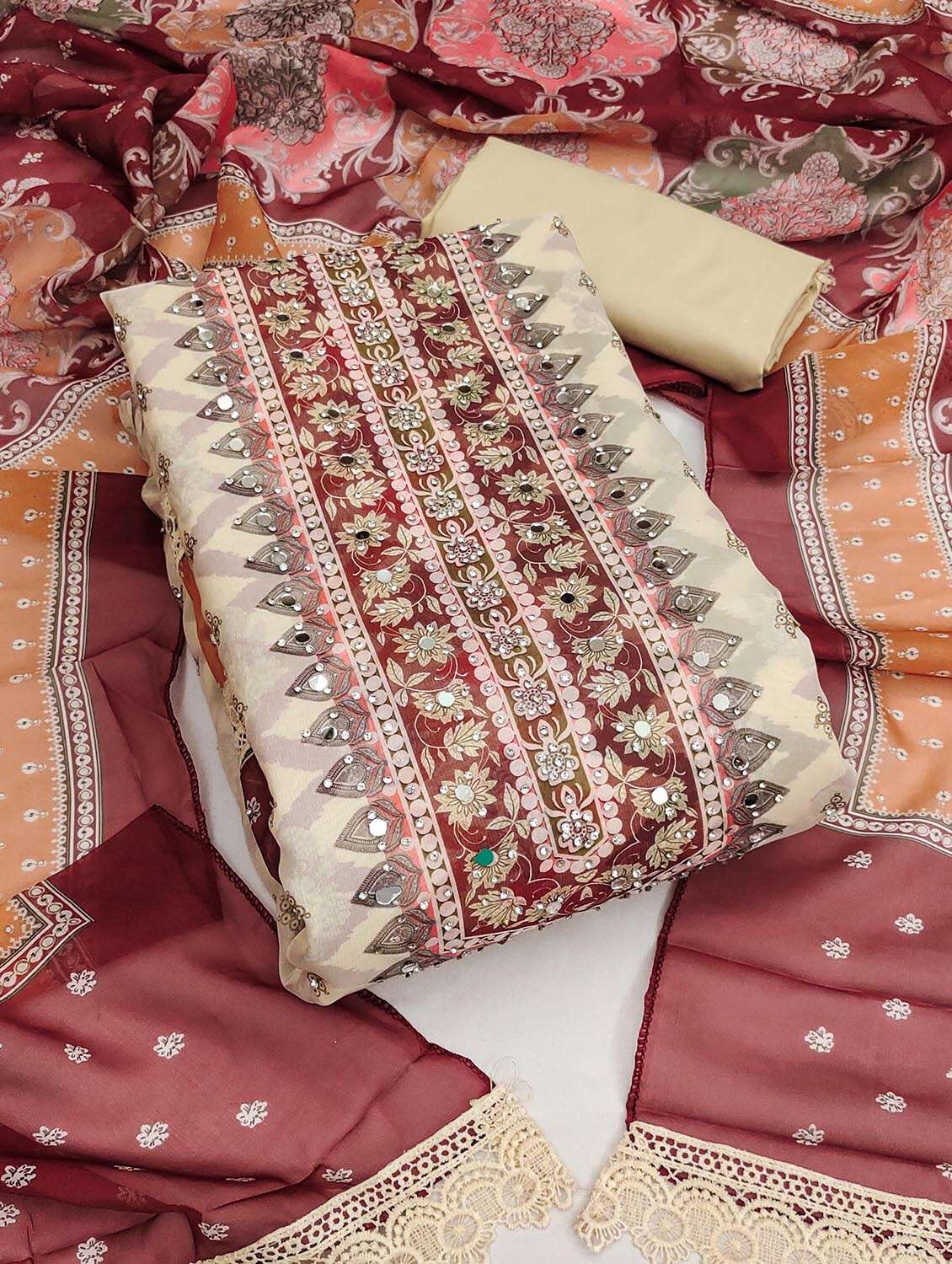 women printed unstitched suit set