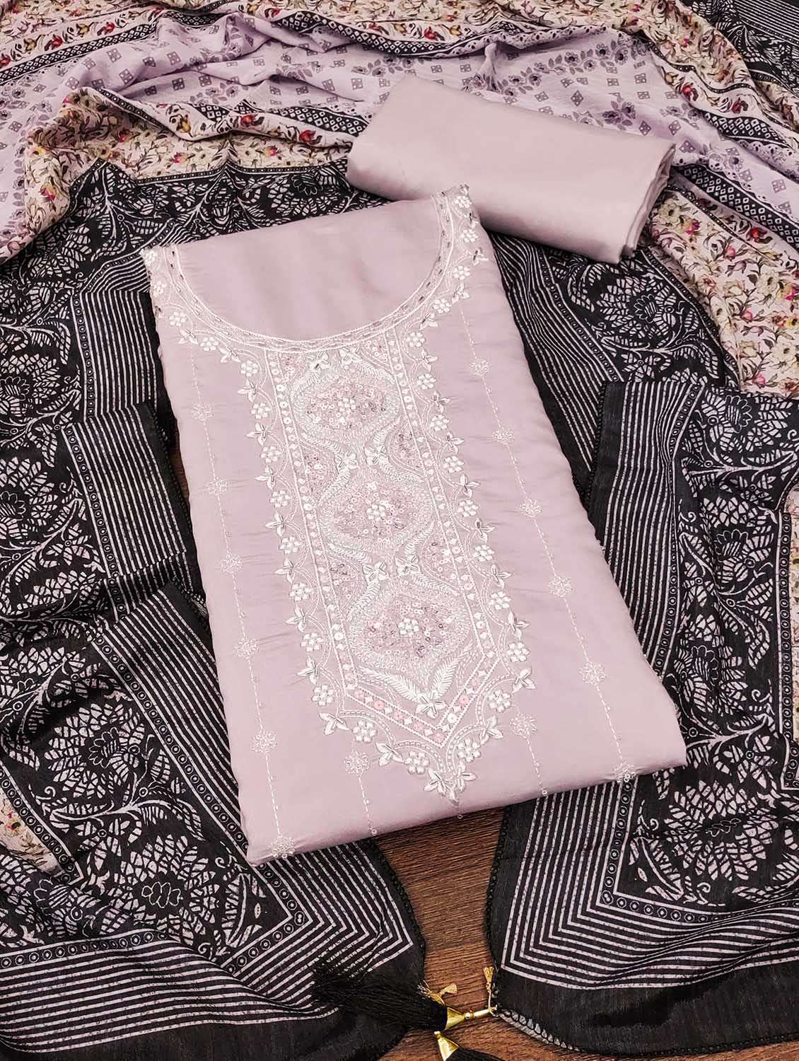 women solid with work unstitched suit set