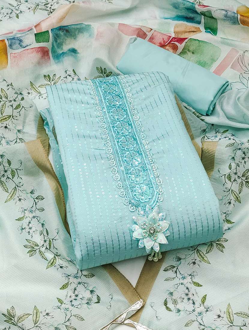 women solid with work unstitched suit set