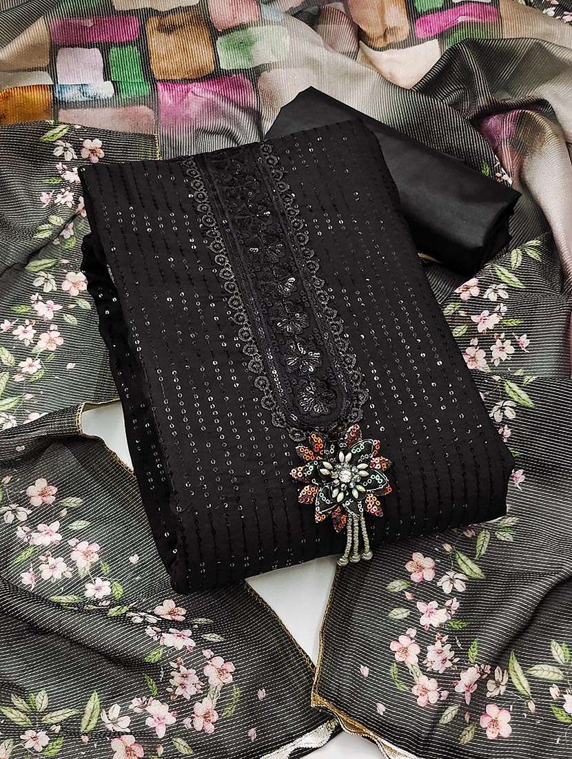 women solid with work unstitched suit set