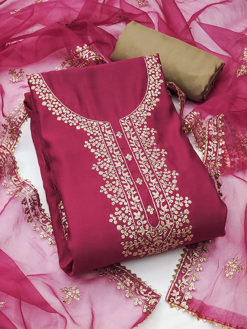 women solid with work unstitched suit set