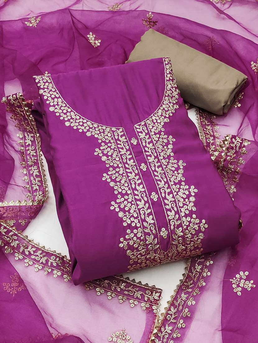 women solid with work unstitched suit set