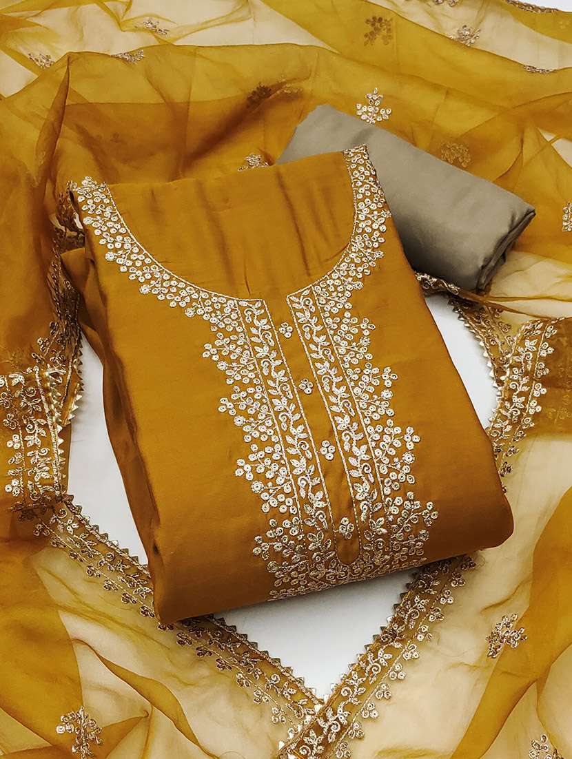 women solid with work unstitched suit set