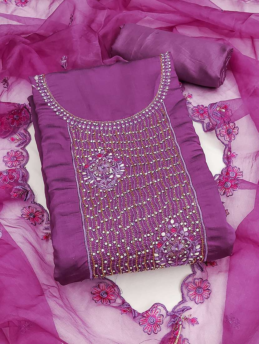 women solid with work unstitched suit set