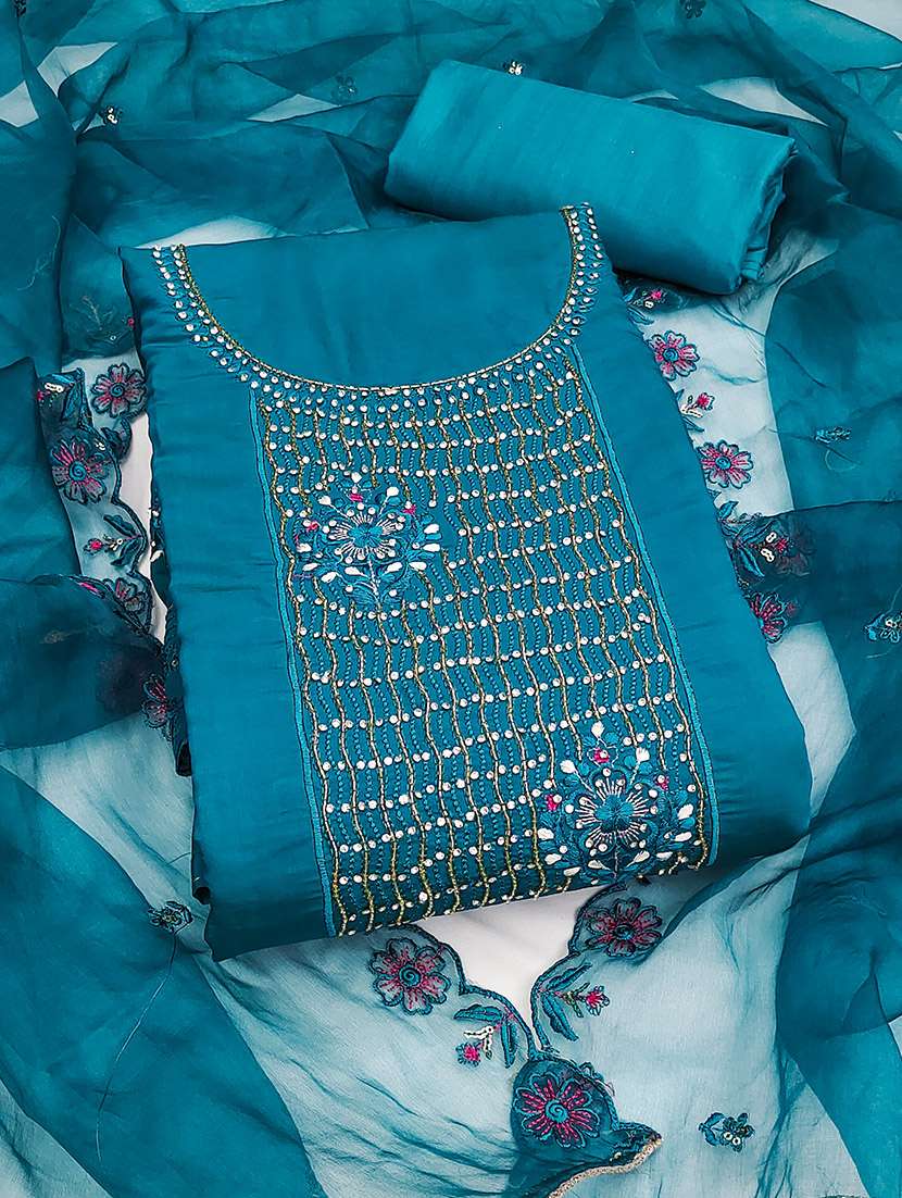 women solid with work unstitched suit set