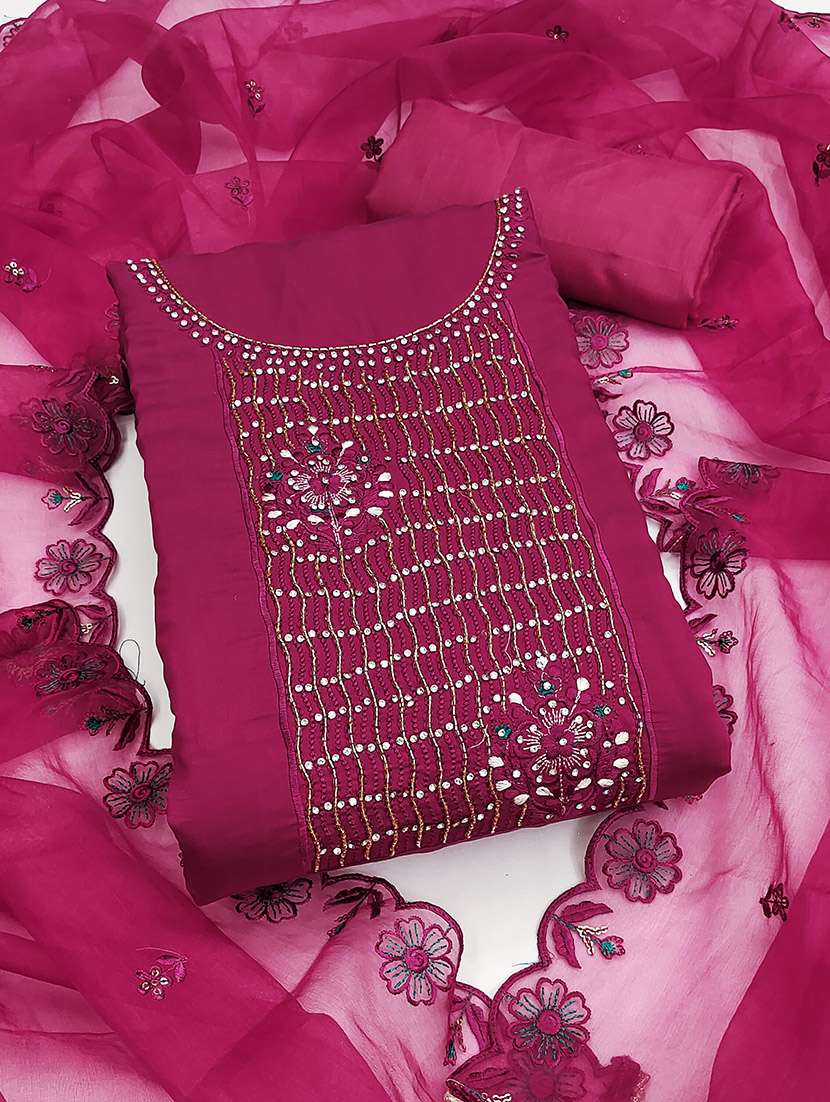 women solid with work unstitched suit set