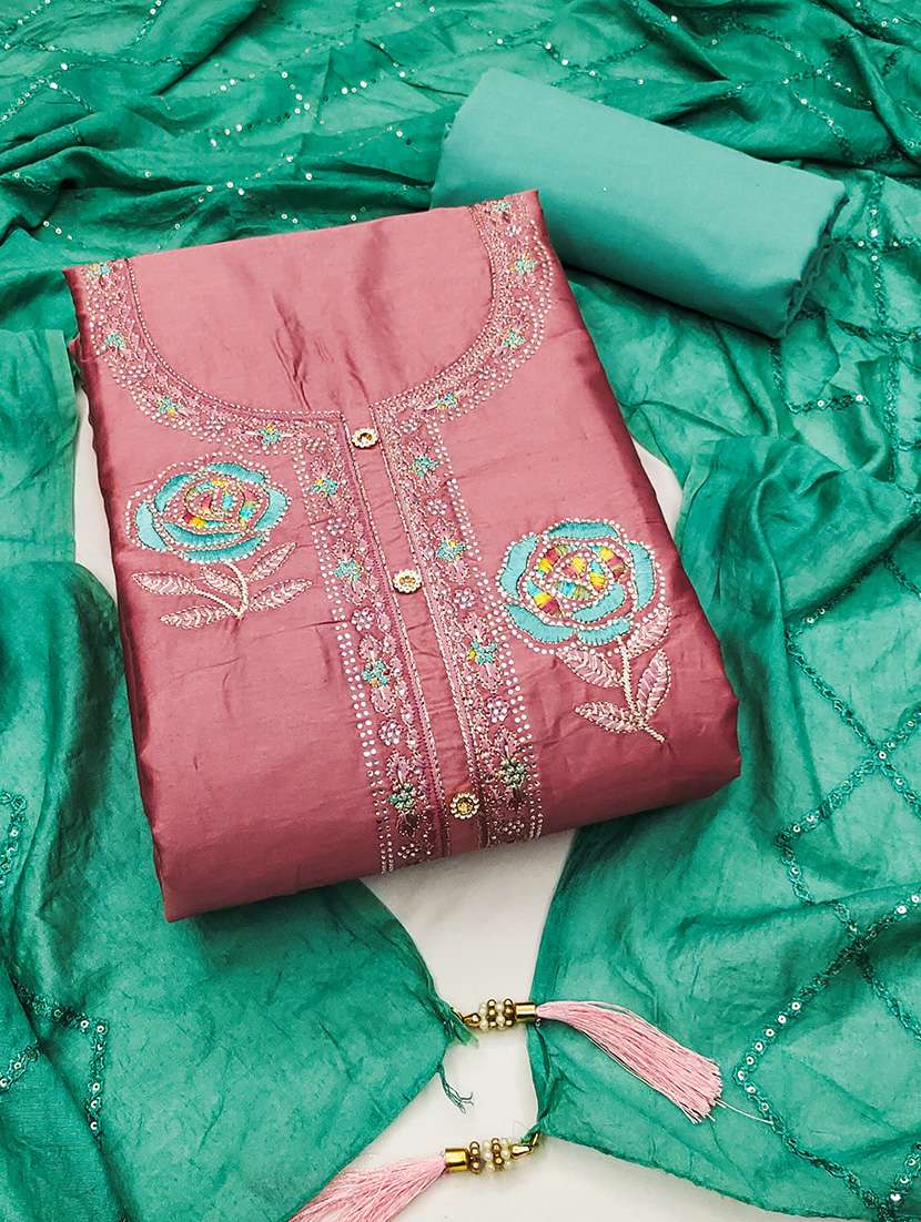 women solid with work unstitched suit set