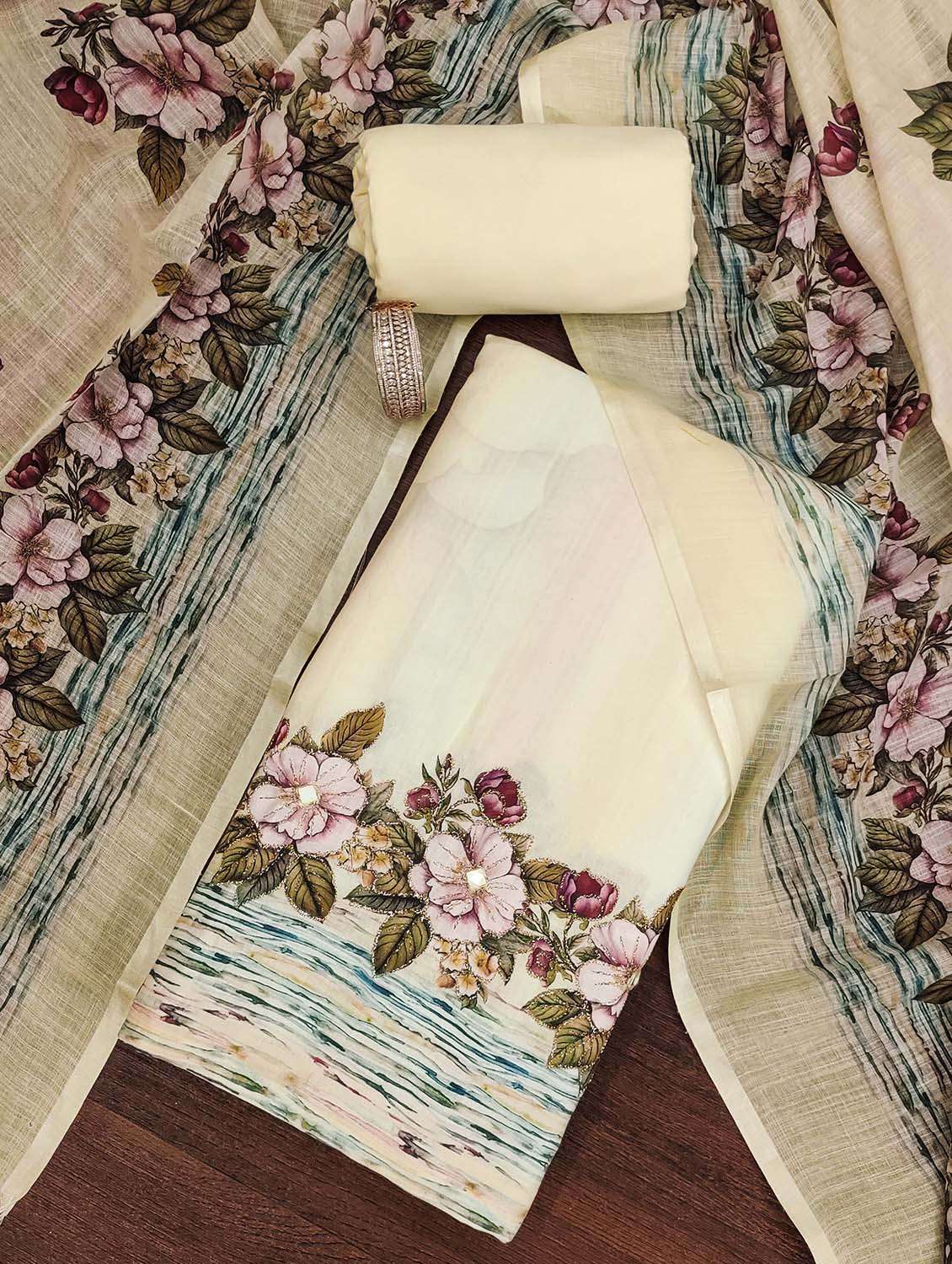 women floral printed unstitched suit set