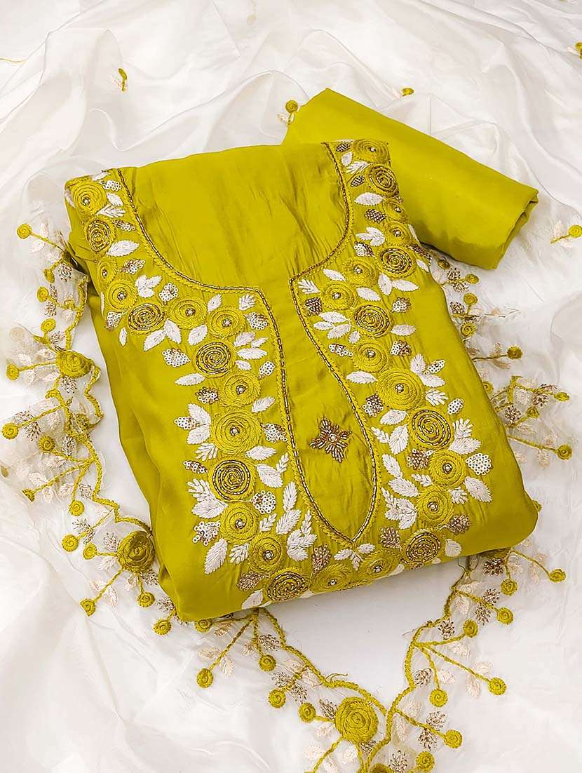 women solid with work unstitched suit set