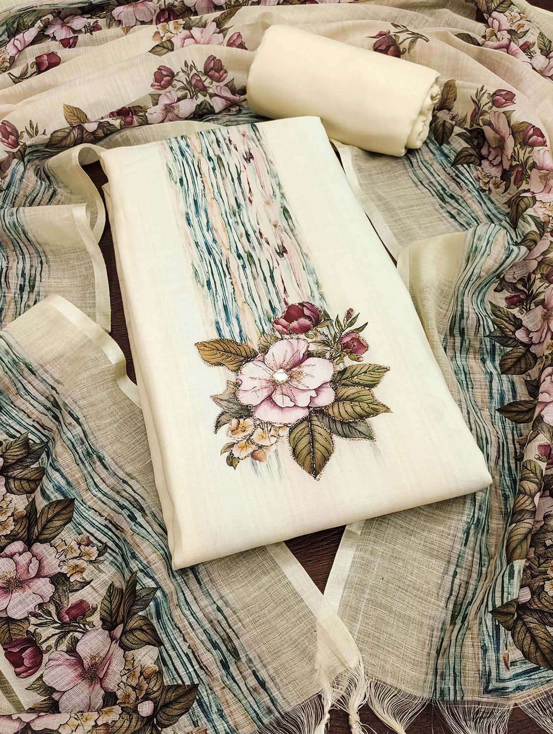 women floral printed unstitched suit set