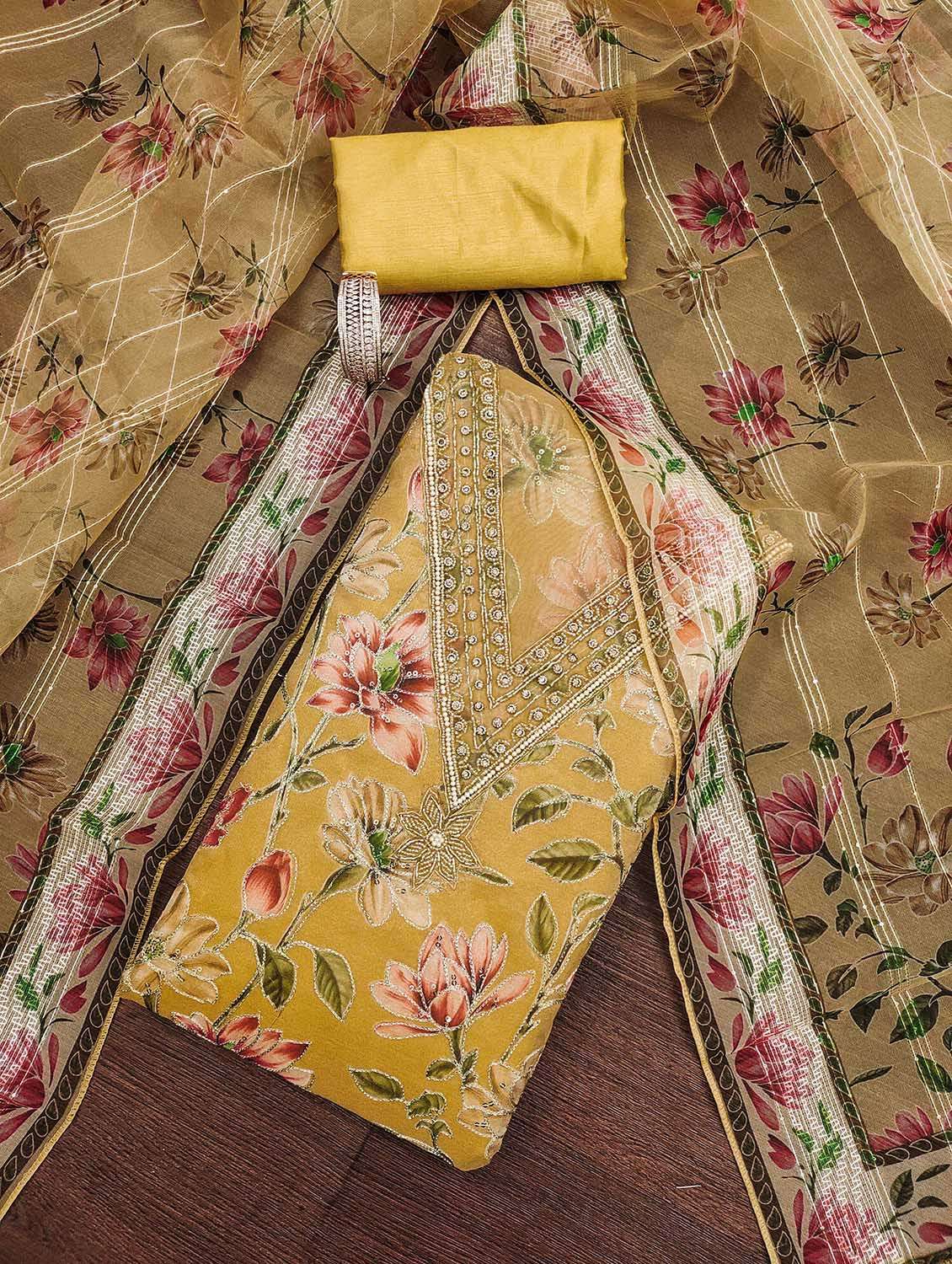 women floral printed unstitched suit set