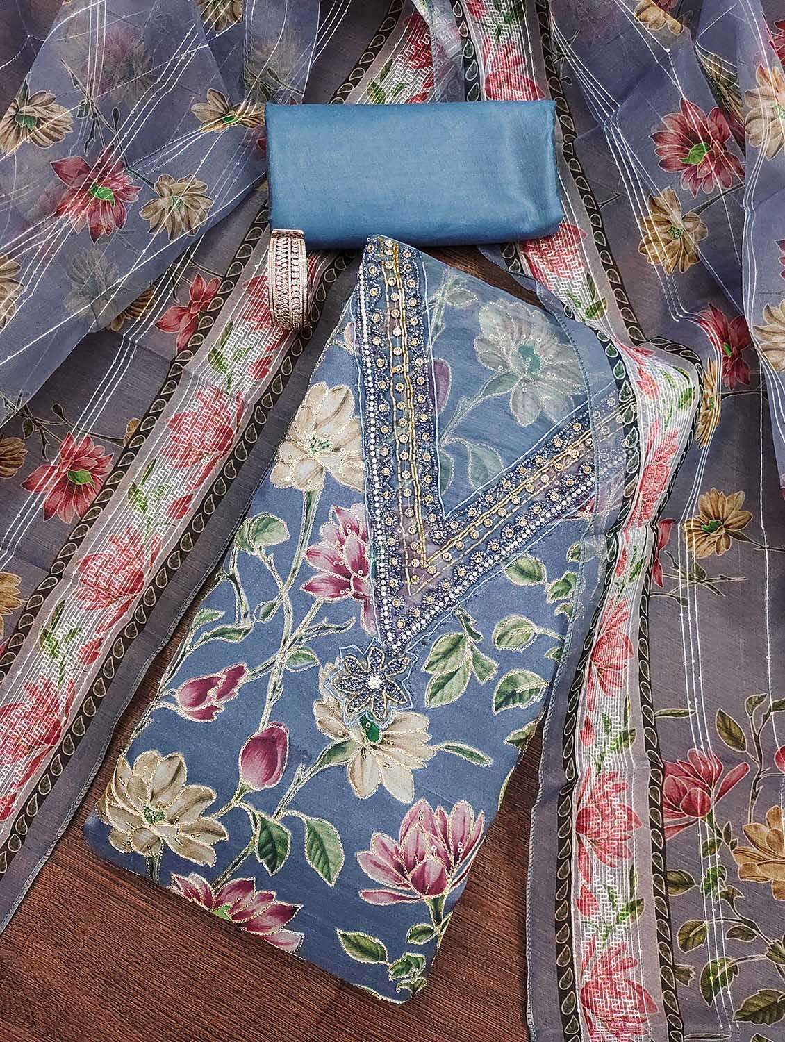women floral printed unstitched suit set