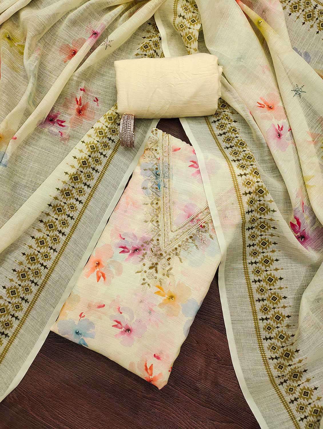 women floral printed unstitched suit set