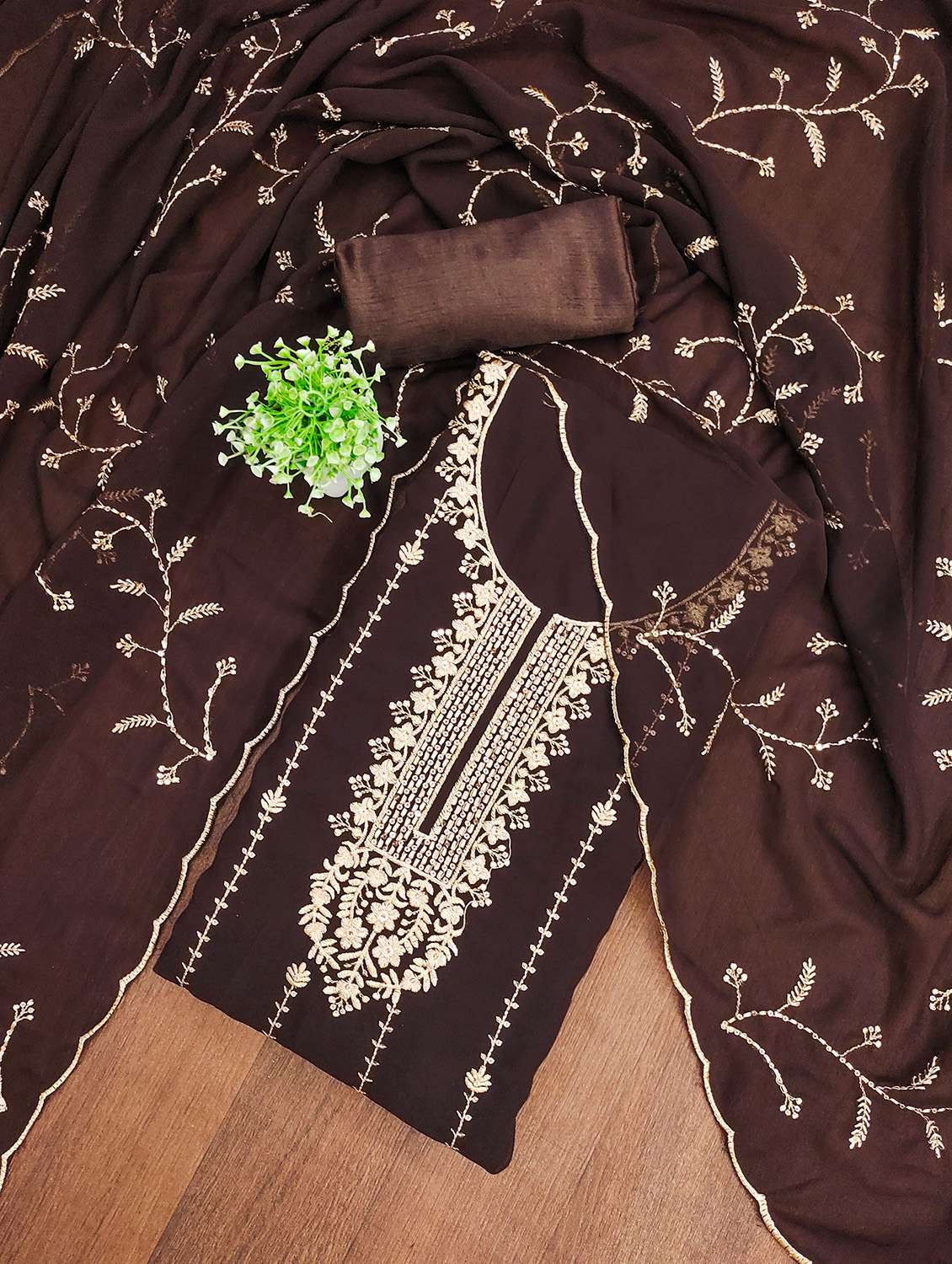 women solid with work unstitched suit set