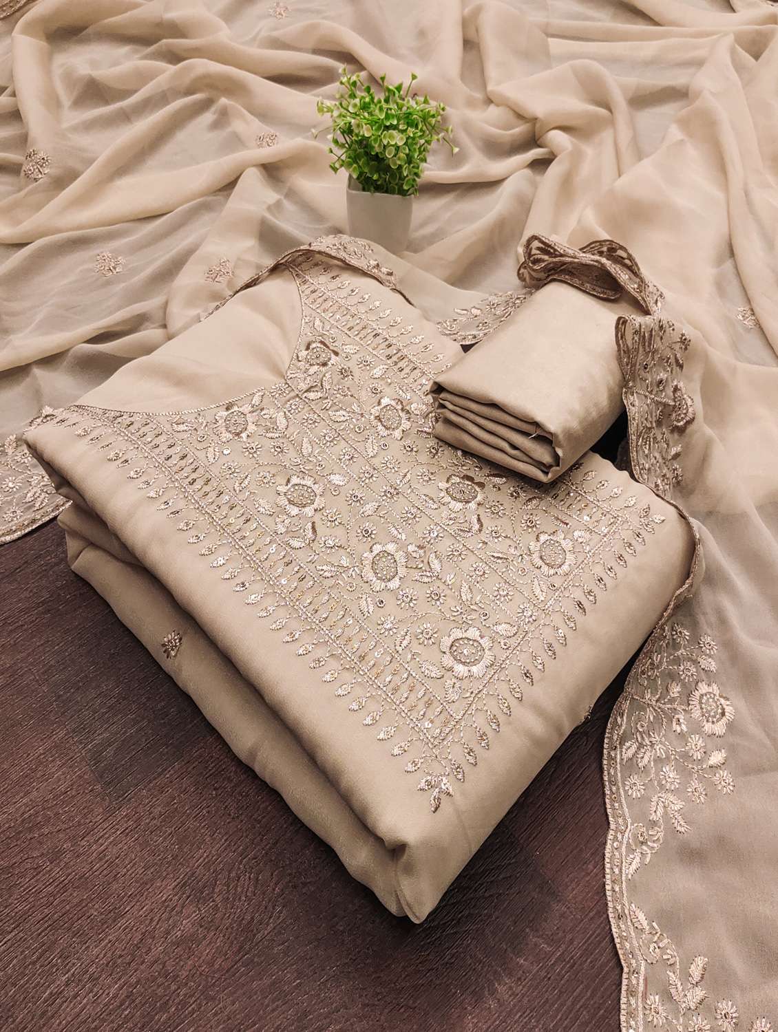 women solid with work unstitched suit set