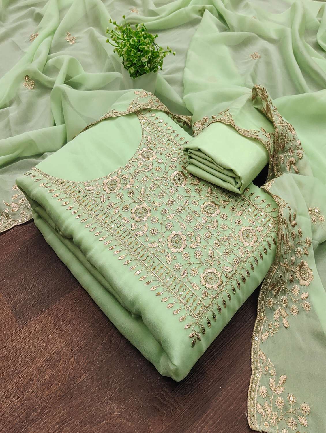 women solid with work unstitched suit set