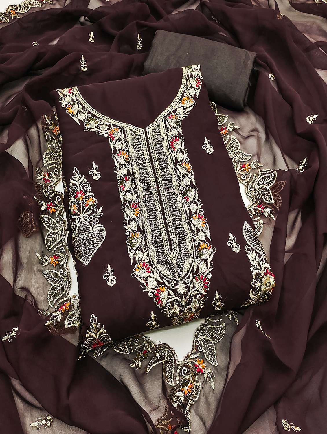 women solid with work unstitched suit set