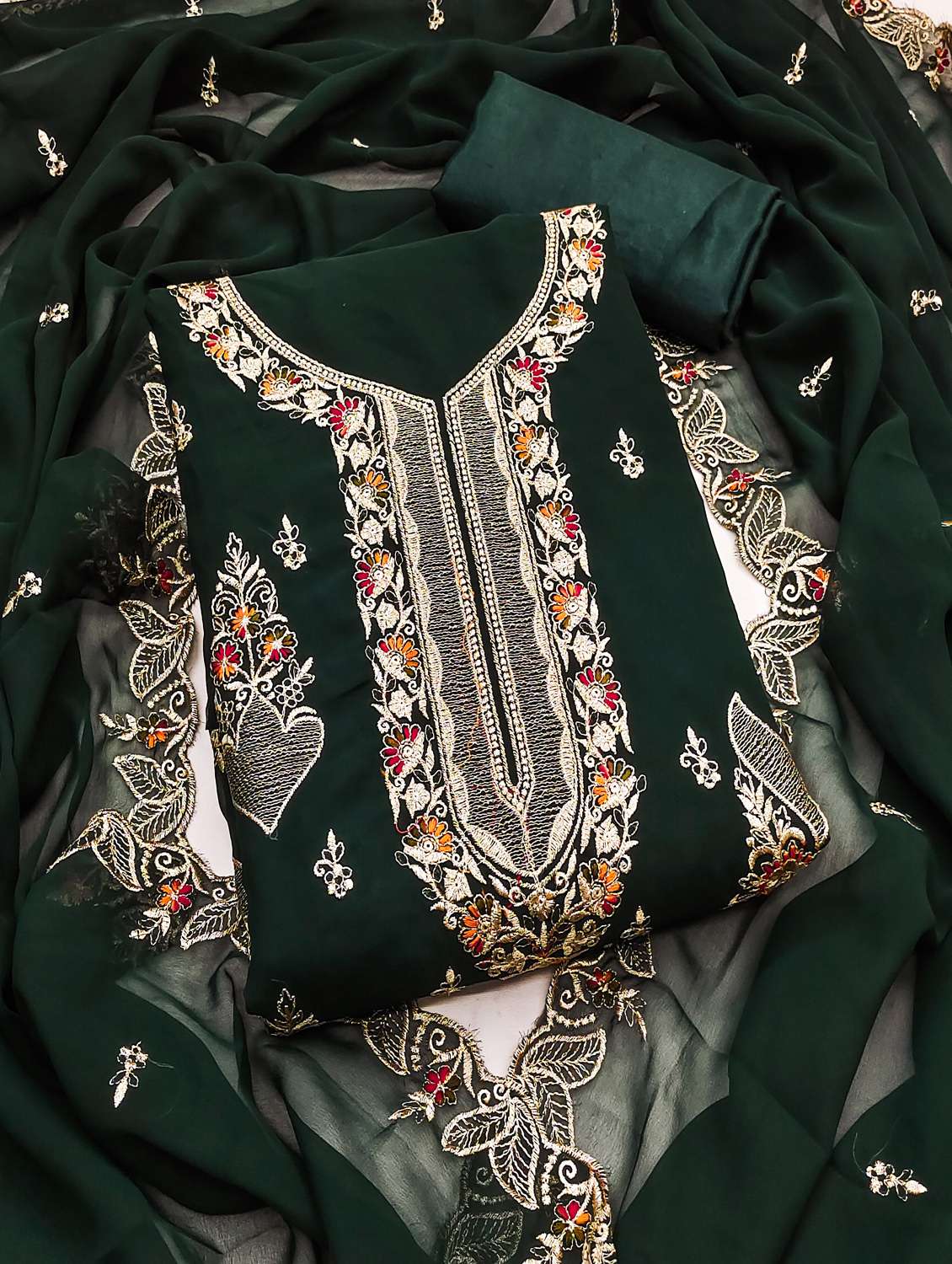 women solid with work unstitched suit set