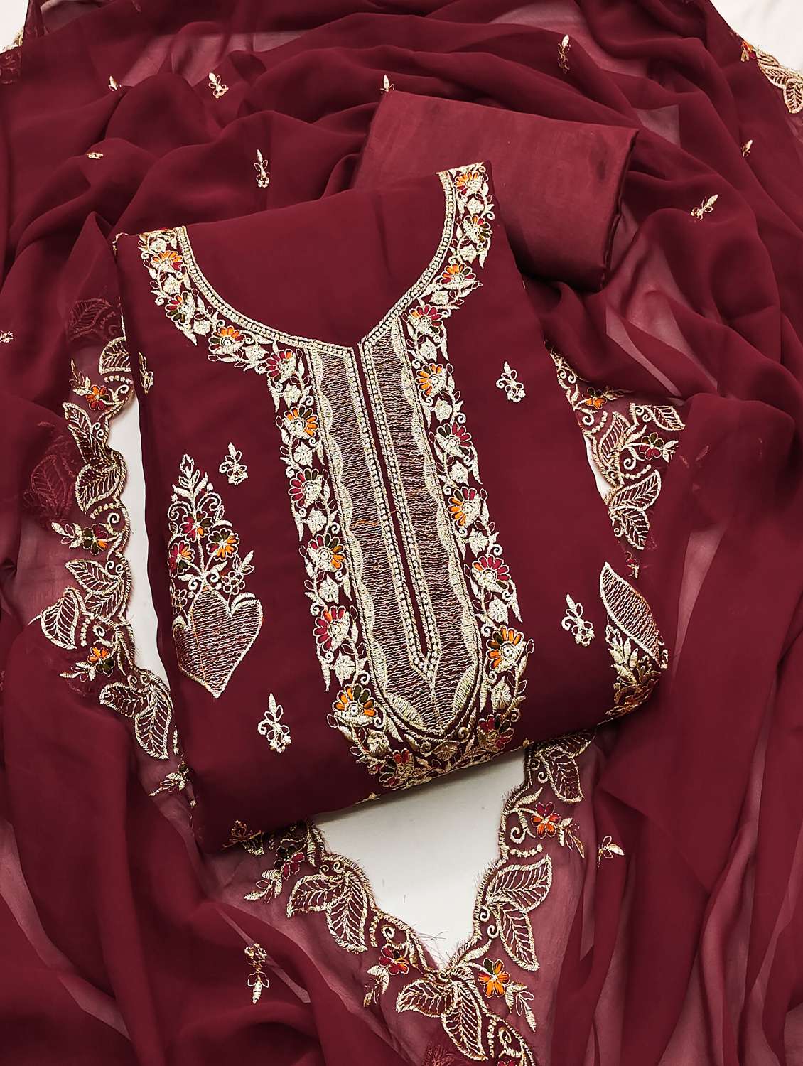 women solid with work unstitched suit set