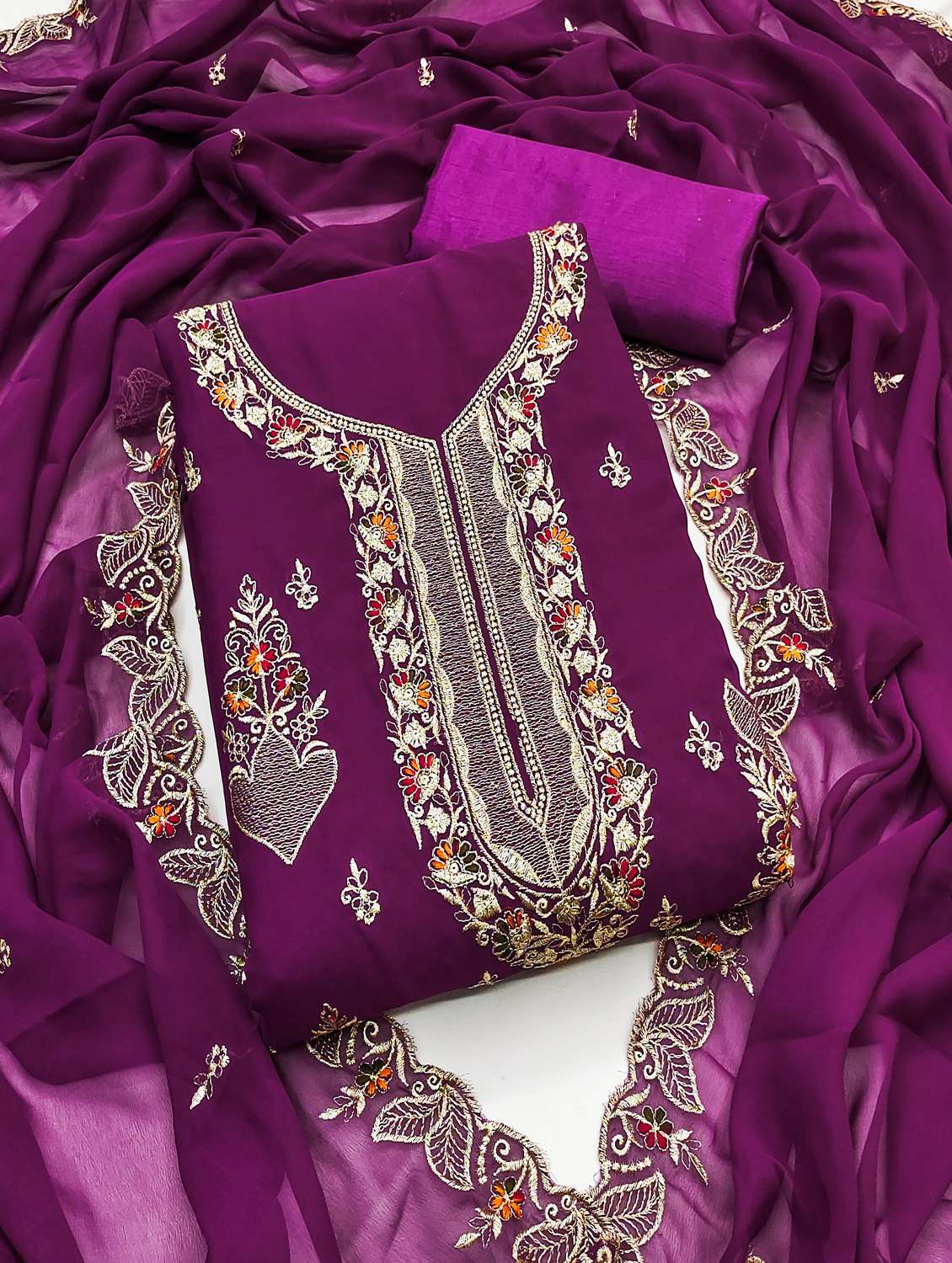 women solid with work unstitched suit set