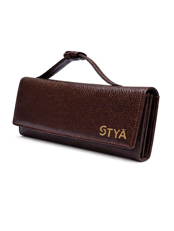 women brown leather regular wallet