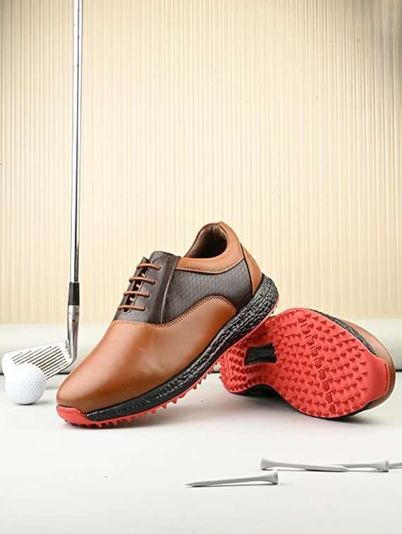 men color block lace up sport golf shoes