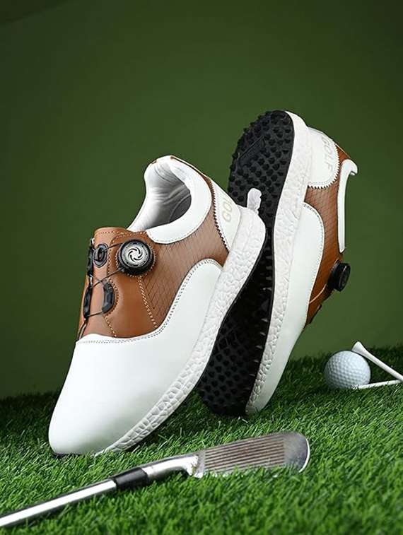 men color block lace up sport golf shoes
