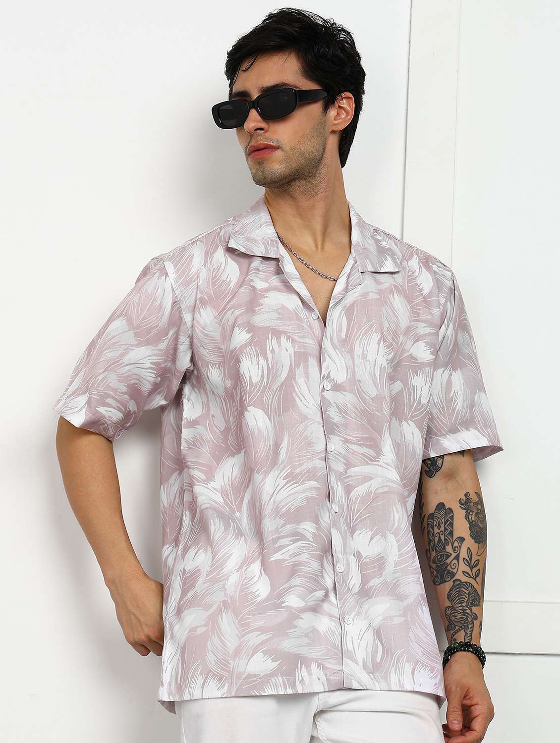 men printed short sleeve loose fit casual shirt
