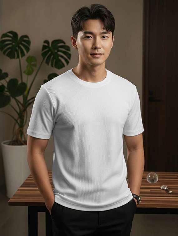 men textured short sleeve regular fit t-shirt