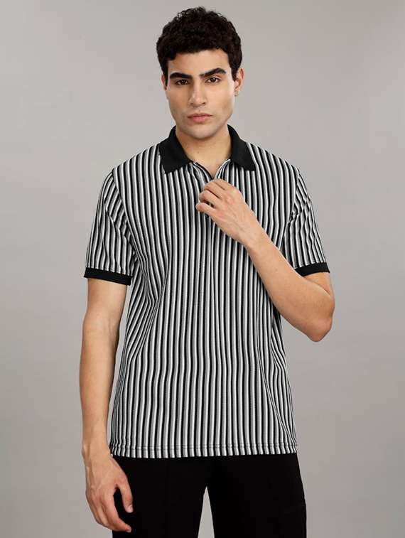 men striped short sleeve regular fit polo t-shirt