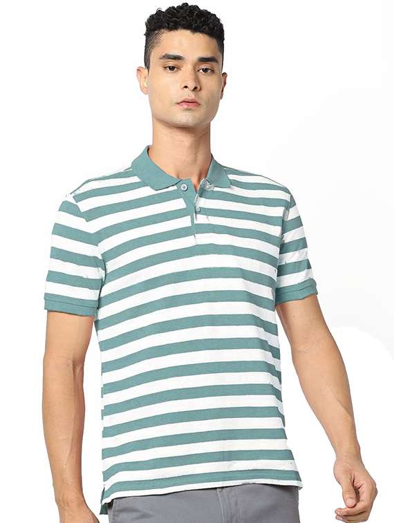 men striped short sleeve regular fit polo t-shirt