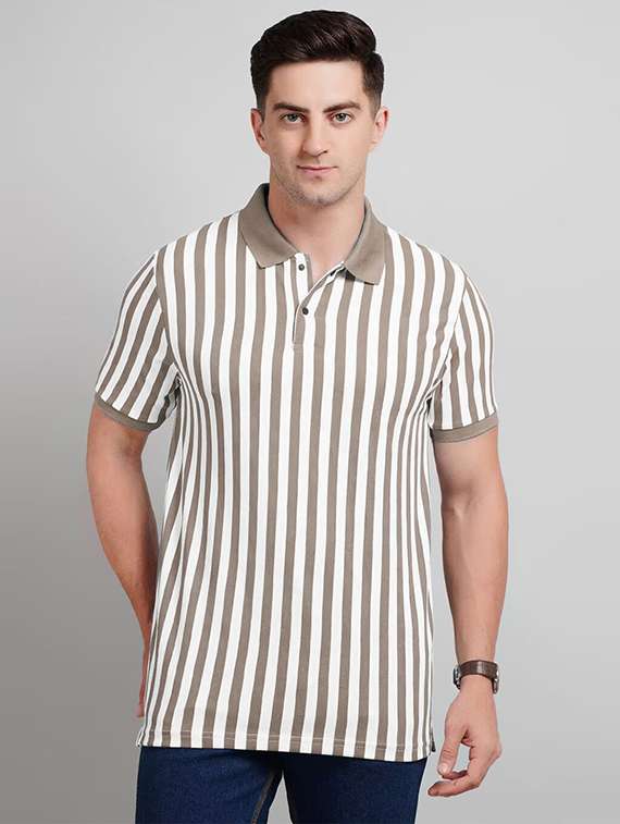 men striped short sleeve regular fit polo t-shirt