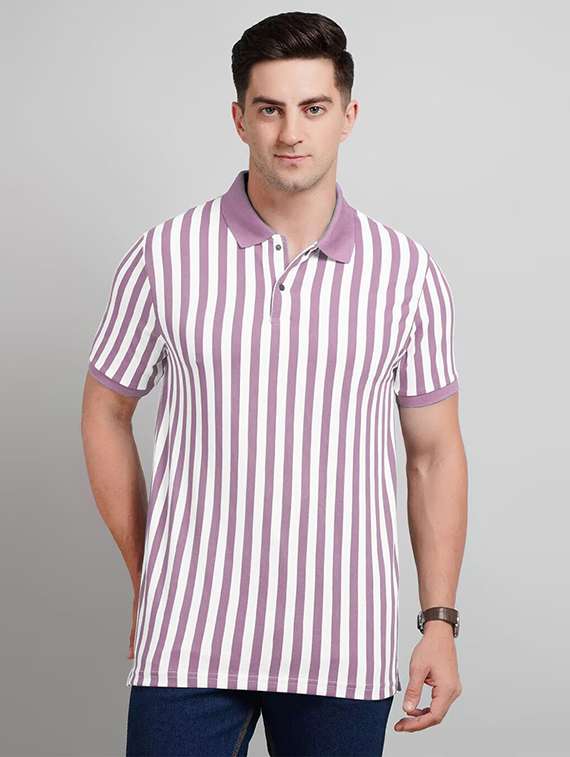 men striped short sleeve regular fit polo t-shirt