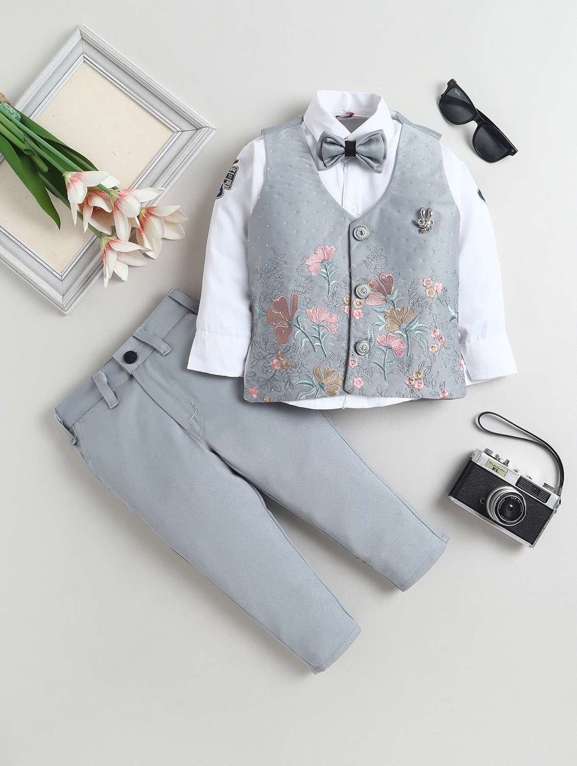 boys embroidered waistcoat and trouser set