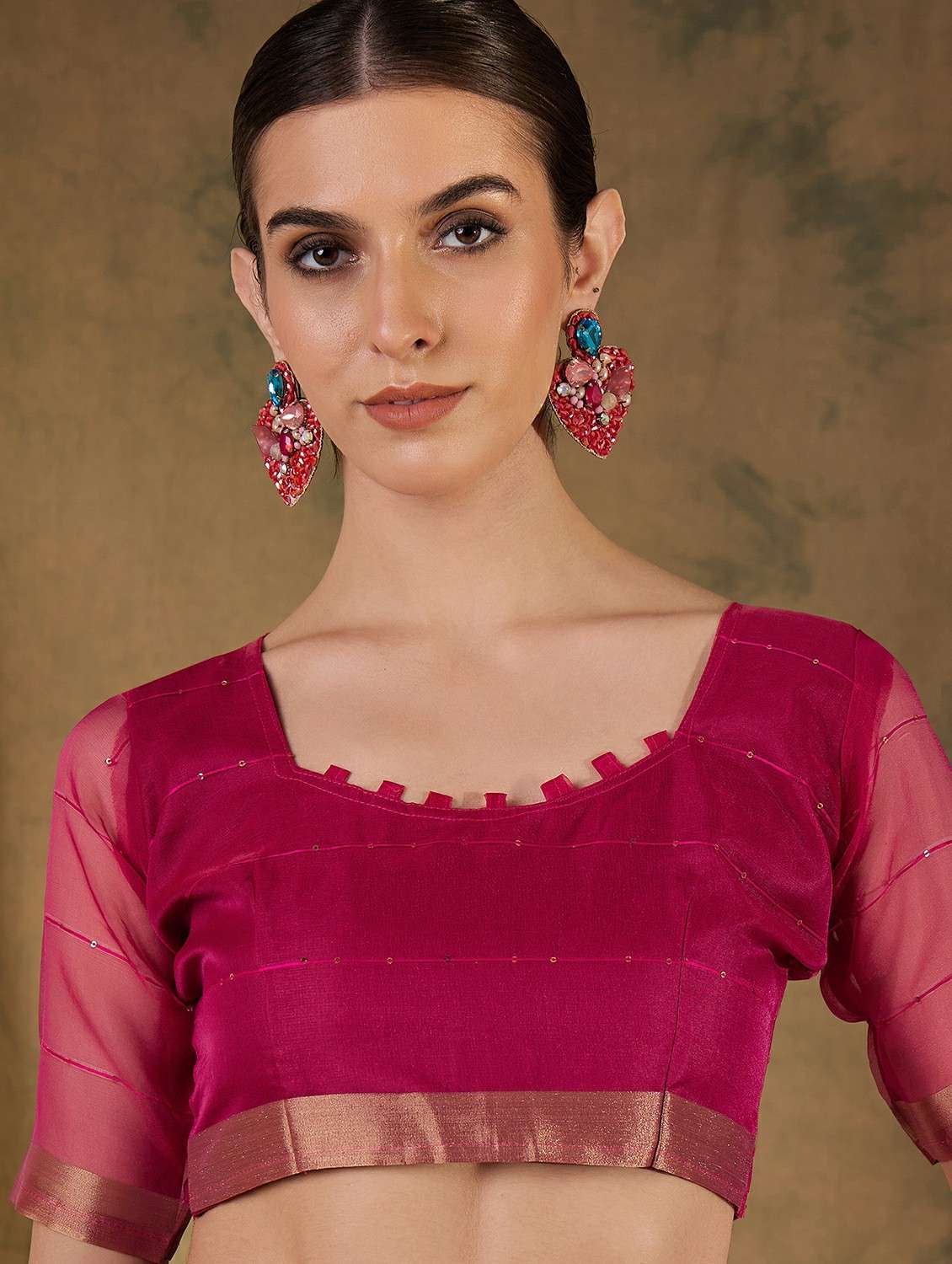 women solid with work bordered saree with blouse - 22424327 -  Standard Image - 5