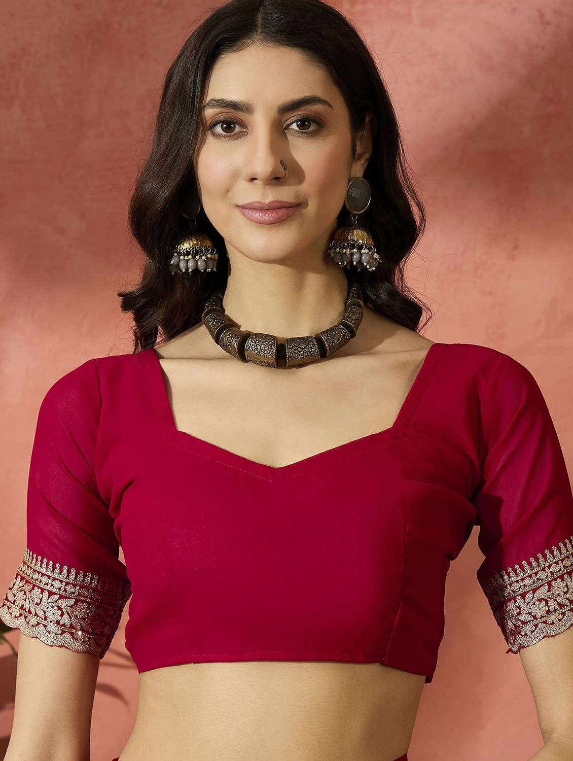 women solid with work embroidered saree with blouse - 22424702 -  Standard Image - 5