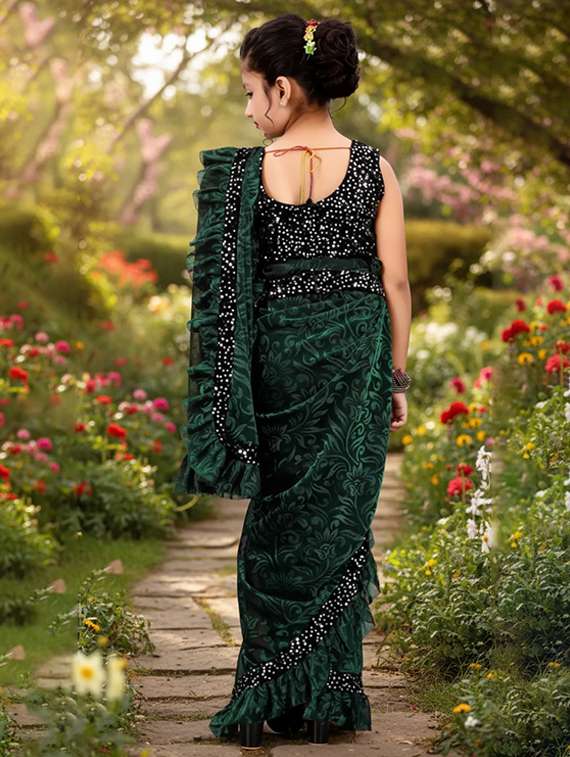 girls self design ready to wear saree - 22425047 -  Standard Image - 3