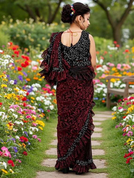 girls self design ready to wear saree - 22425051 -  Standard Image - 3