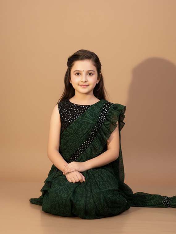 girls self design ready to wear saree - 22425053 -  Standard Image - 3