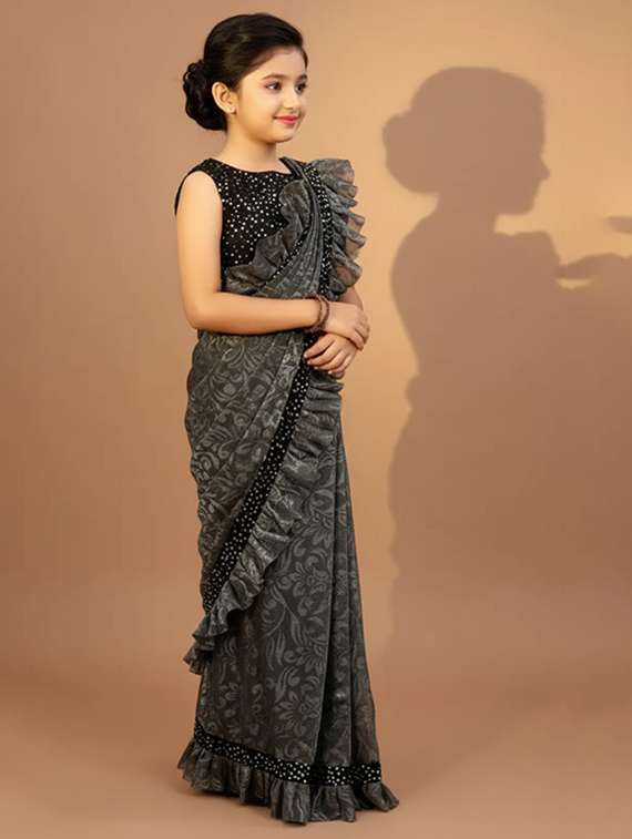 girls self design ready to wear saree - 22425054 -  Standard Image - 3
