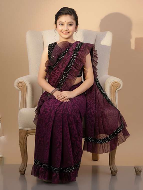 girls self design ready to wear saree - 22425055 -  Standard Image - 3