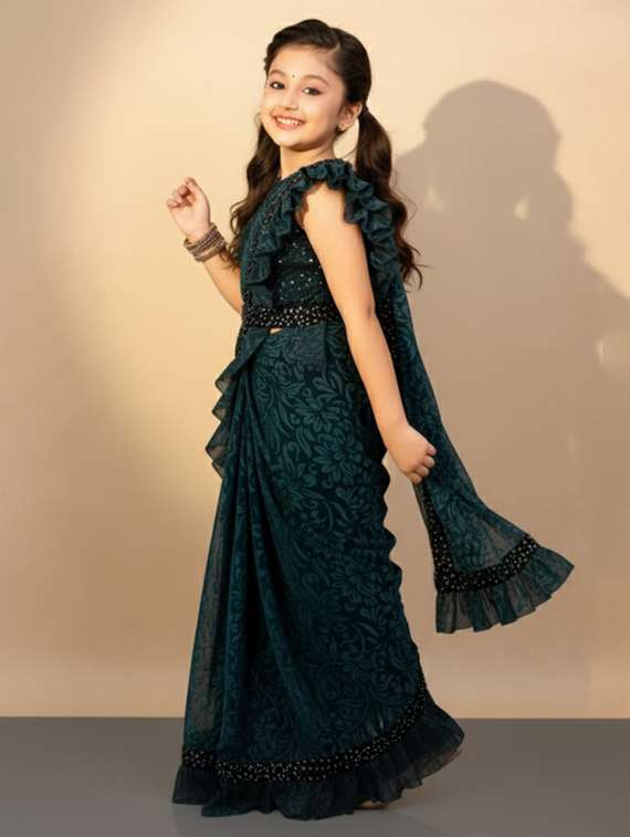 girls self design ready to wear saree - 22425056 -  Standard Image - 3