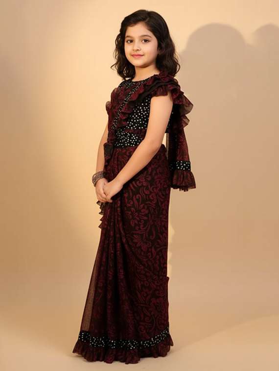 girls self design ready to wear saree - 22425057 -  Standard Image - 3