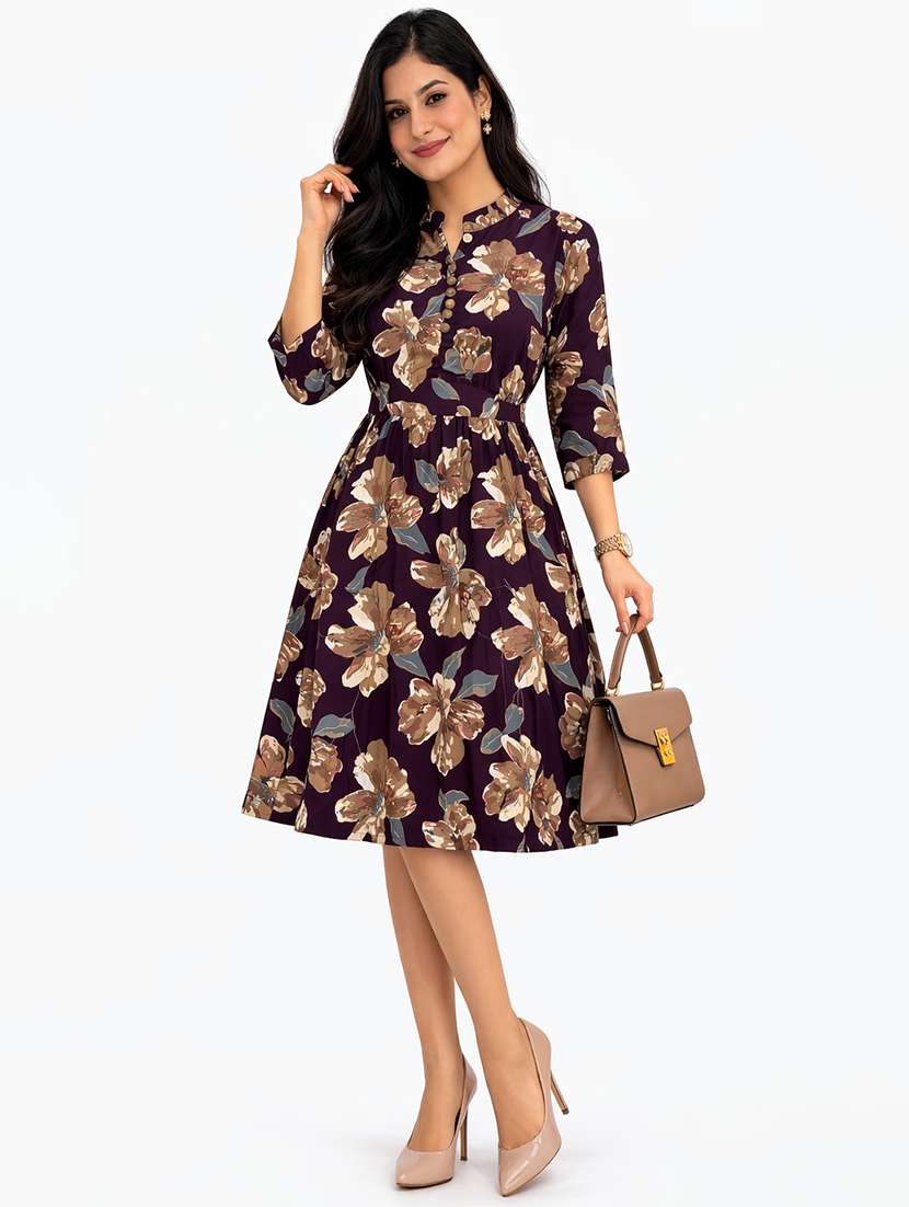 women floral print mandarin neck a-line dress - 22425058 -  Standard Image - 3