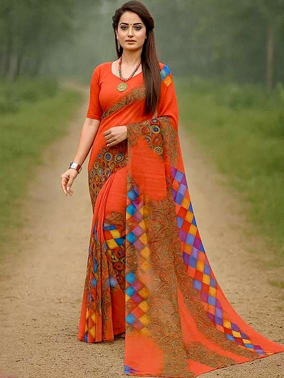 women printed casual wear saree with blouse
